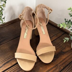 Audrey Brooke Nadine Tan Block Heeled Sandals
